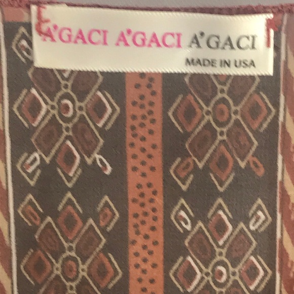 AGACI Vintage Sheer Caftan Top brown rust in a Tribal print One Size - Picture 4 of 6